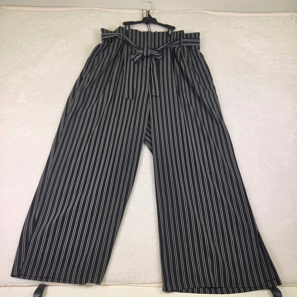 Adrianna Papell Black Pebble Relaxed Stripe Wide Leg Pants 20W AD1S302071W NWT